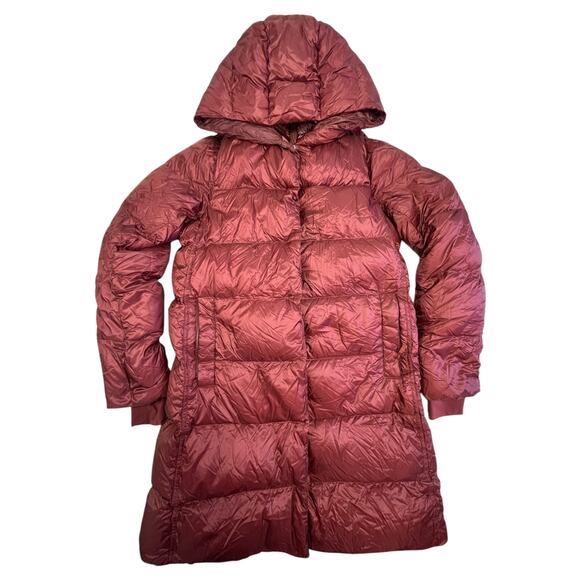 NWOT Athleta XS Burgundy Lofty Down Hooded Coat Puffer Parka Maple Maroon Red - Picture 1 of 16
